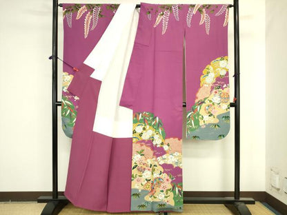 平和屋着物●ファッションデザイナー 花井幸子　振袖　駒刺繍　辻が花　雪輪花文　金彩　正絹　逸品　DABI5578op