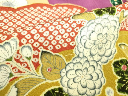 平和屋着物●ファッションデザイナー 花井幸子　振袖　駒刺繍　辻が花　雪輪花文　金彩　正絹　逸品　DABI5578op