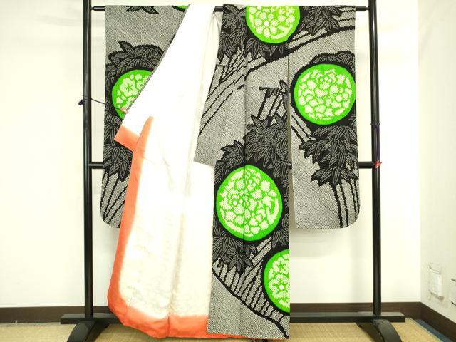 平和屋着物●豪華振袖　総絞り　花丸文　黒地　正絹　逸品　DABI5579op