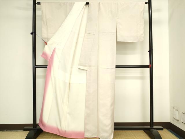 平和屋着物●上質な色無地　菱地紋　薄桜色　正絹　逸品　DABI5582op