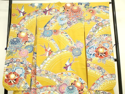 平和屋着物●豪華振袖　紅型　乱菊　花鳥文　正絹　逸品　DABI5583op