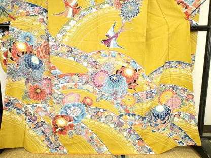平和屋着物●豪華振袖　紅型　乱菊　花鳥文　正絹　逸品　DABI5583op