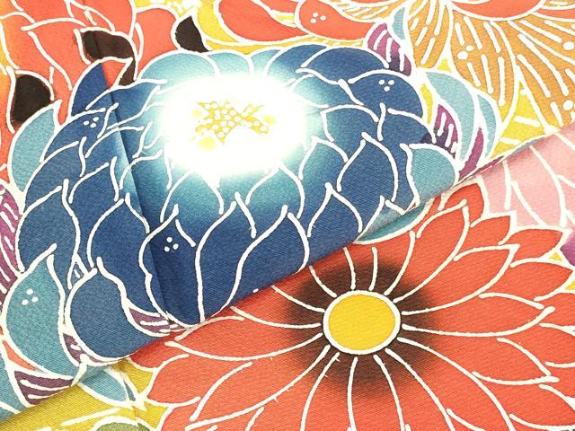 平和屋着物●豪華振袖　紅型　乱菊　花鳥文　正絹　逸品　DABI5583op