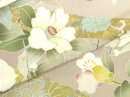 平和屋着物●訪問着　駒刺繍　草花　暈し染め　金彩　正絹　逸品　DABI5588op