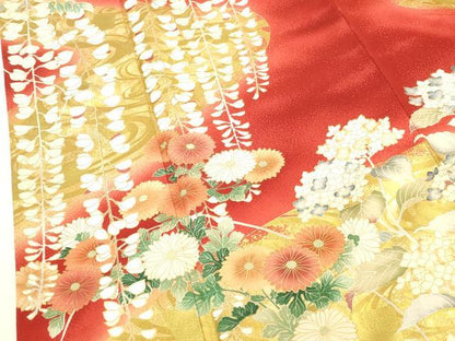平和屋着物●豪華振袖　駒刺繍　枝垂れ藤　草花文　暈し染め　金彩　正絹　逸品　DABI5590op