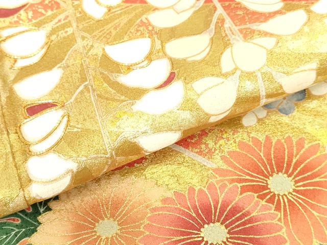 平和屋着物●豪華振袖　駒刺繍　枝垂れ藤　草花文　暈し染め　金彩　正絹　逸品　DABI5590op