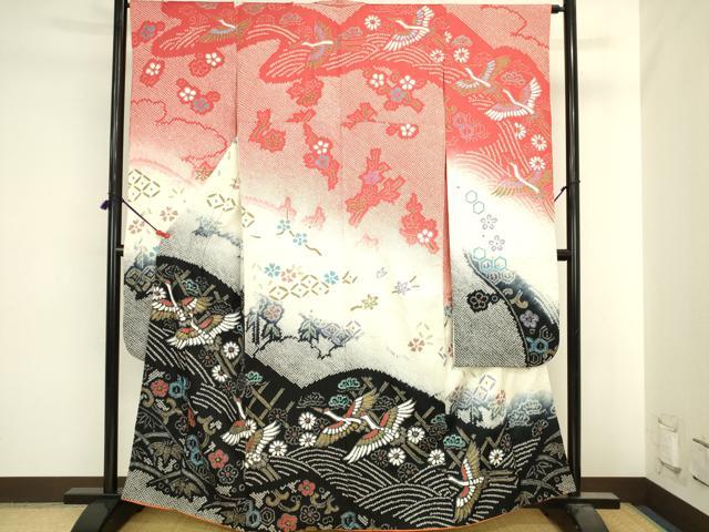 平和屋着物●豪華振袖　総絞り　飛鶴花唐草文　暈し染め　金彩　正絹　逸品　DABI5593op