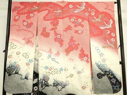 平和屋着物●豪華振袖　総絞り　飛鶴花唐草文　暈し染め　金彩　正絹　逸品　DABI5593op