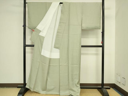平和屋着物●上質な色無地　花丸地紋　若菜色　正絹　逸品　DABI5594op