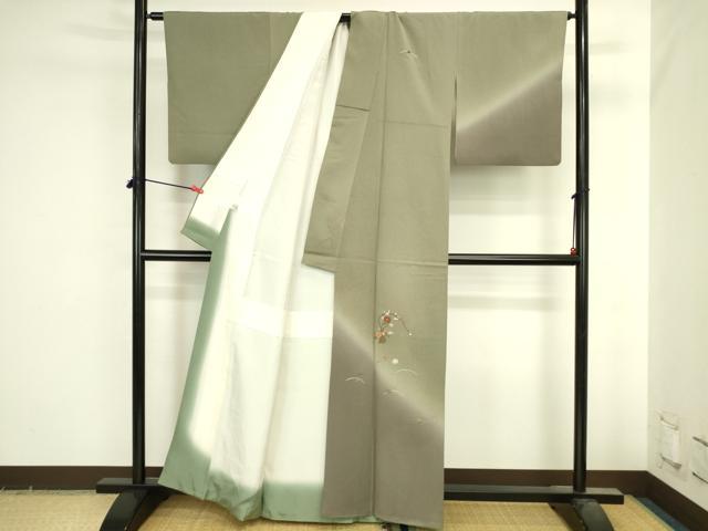 平和屋着物●訪問着　総刺繍　花籠文　暈し染め　金糸　正絹　逸品　DABI5595op