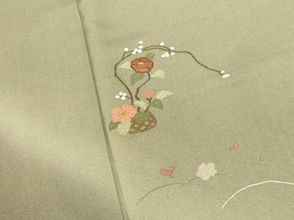 平和屋着物●訪問着　総刺繍　花籠文　暈し染め　金糸　正絹　逸品　DABI5595op