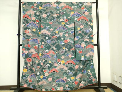 平和屋着物●豪華振袖　紅型　花松文　正絹　逸品　DABI5597op