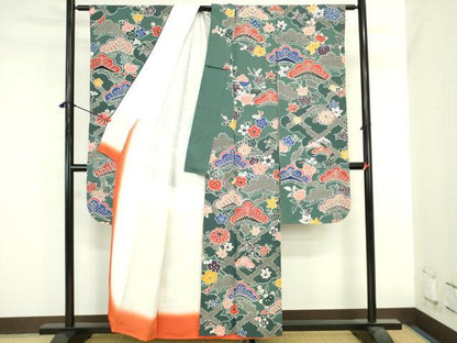 平和屋着物●豪華振袖　紅型　花松文　正絹　逸品　DABI5597op