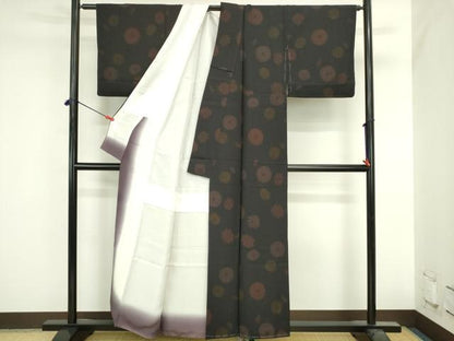 平和屋着物●上質な小紋　舞花　黒地　正絹　逸品　未使用　DABI5601op
