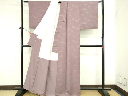 平和屋着物●上質な色無地　花菱地紋　濃い浅紫色　高島屋扱い　正絹　逸品　DABI5603op