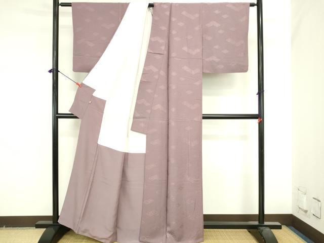 平和屋着物●上質な色無地　花菱地紋　濃い浅紫色　高島屋扱い　正絹　逸品　DABI5603op