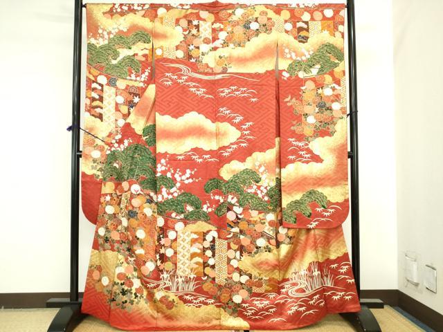 平和屋着物●豪華振袖　駒刺繍　流水花松文　暈し染め　金彩　正絹　逸品　DABI5605op