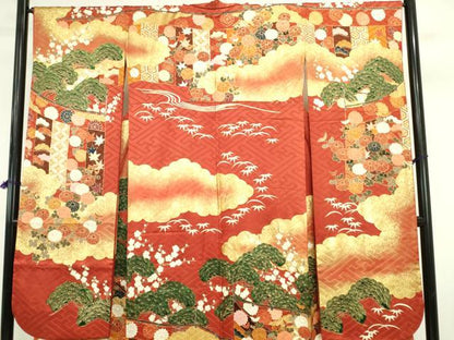 平和屋着物●豪華振袖　駒刺繍　流水花松文　暈し染め　金彩　正絹　逸品　DABI5605op