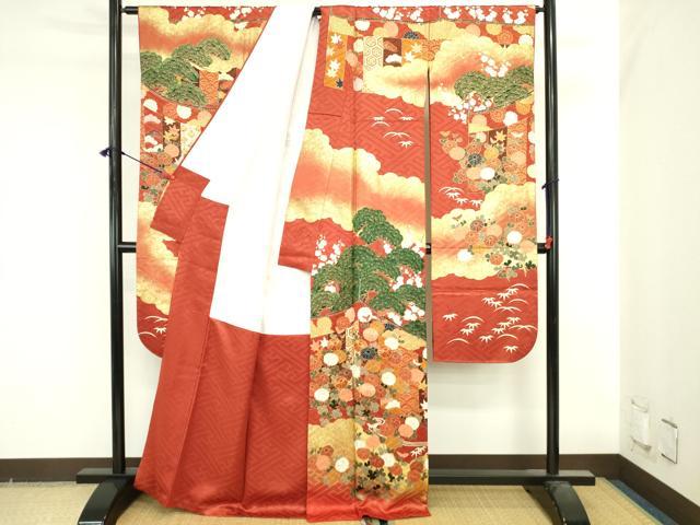 平和屋着物●豪華振袖　駒刺繍　流水花松文　暈し染め　金彩　正絹　逸品　DABI5605op