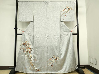 平和屋着物●訪問着　草花　たたき染め　金彩　正絹　逸品　DABI5608op