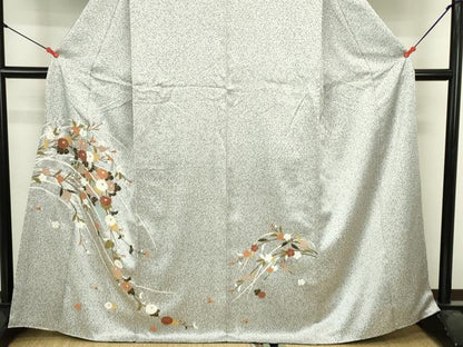 平和屋着物●訪問着　草花　たたき染め　金彩　正絹　逸品　DABI5608op