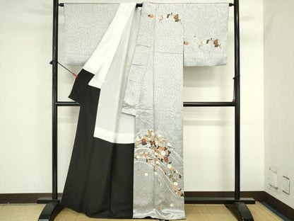 平和屋着物●訪問着　草花　たたき染め　金彩　正絹　逸品　DABI5608op