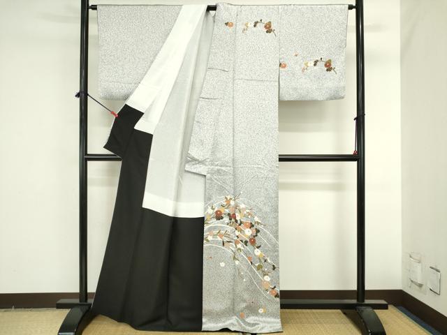 平和屋着物●訪問着　草花　たたき染め　金彩　正絹　逸品　DABI5608op