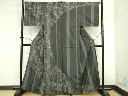 平和屋着物●本場縞大島紬　訪問着　草花　正絹　逸品　DABI5612op