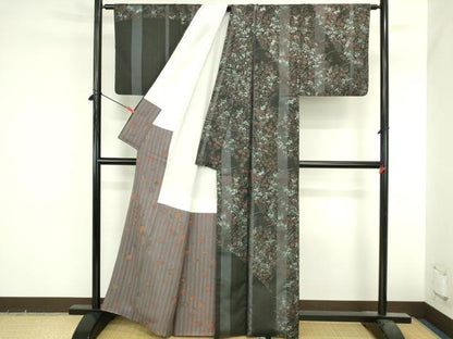 平和屋着物●本場縞大島紬　訪問着　草花　正絹　逸品　DABI5612op