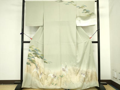 平和屋着物●訪問着　作家物　鶴　枝松　暈し染め　金糸　正絹　逸品　未使用　DABI5616op