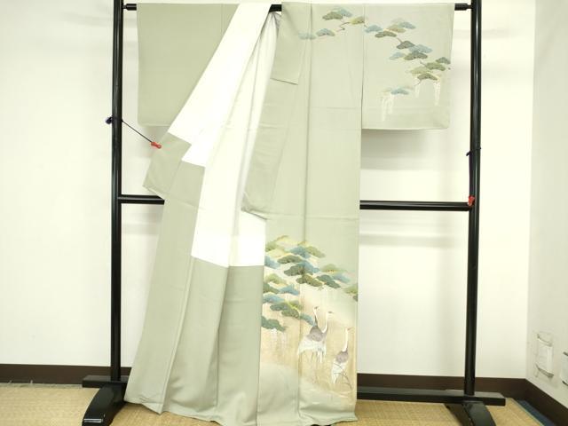 平和屋着物●訪問着　作家物　鶴　枝松　暈し染め　金糸　正絹　逸品　未使用　DABI5616op