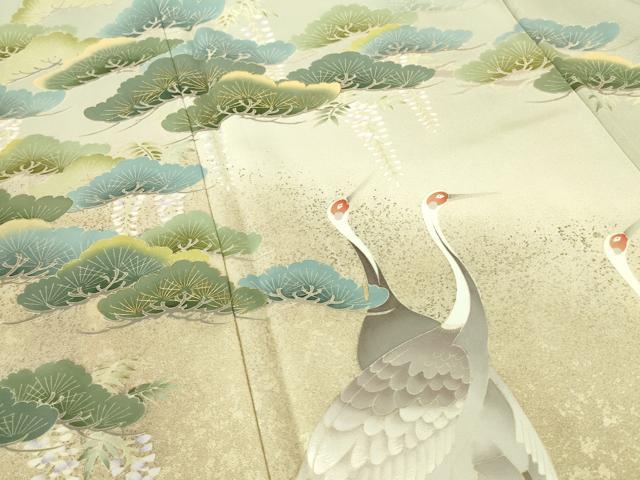 平和屋着物●訪問着　作家物　鶴　枝松　暈し染め　金糸　正絹　逸品　未使用　DABI5616op