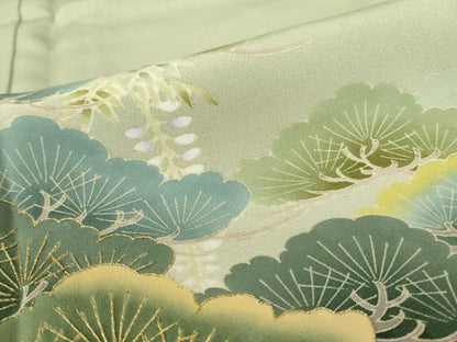 平和屋着物●訪問着　作家物　鶴　枝松　暈し染め　金糸　正絹　逸品　未使用　DABI5616op