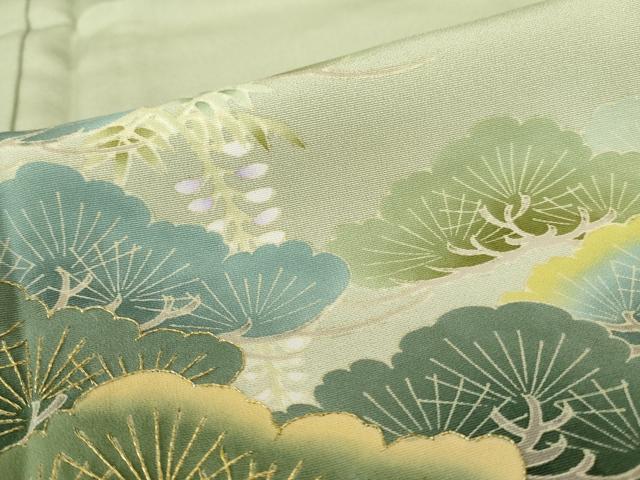 平和屋着物●訪問着　作家物　鶴　枝松　暈し染め　金糸　正絹　逸品　未使用　DABI5616op