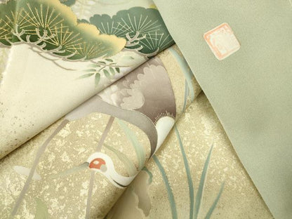 平和屋着物●訪問着　作家物　鶴　枝松　暈し染め　金糸　正絹　逸品　未使用　DABI5616op