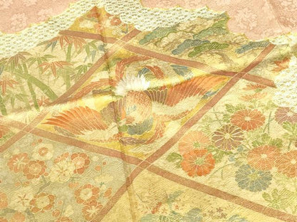 平和屋着物●豪華色留袖　駒刺繍　鳳凰花菱文　金彩　正絹　逸品　DABI5619op