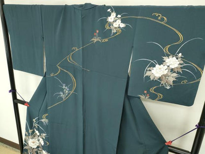 平和屋着物●伝統工芸士　森勇雄　訪問着　流水花文　ロング丈　正絹　逸品　DABI5621op