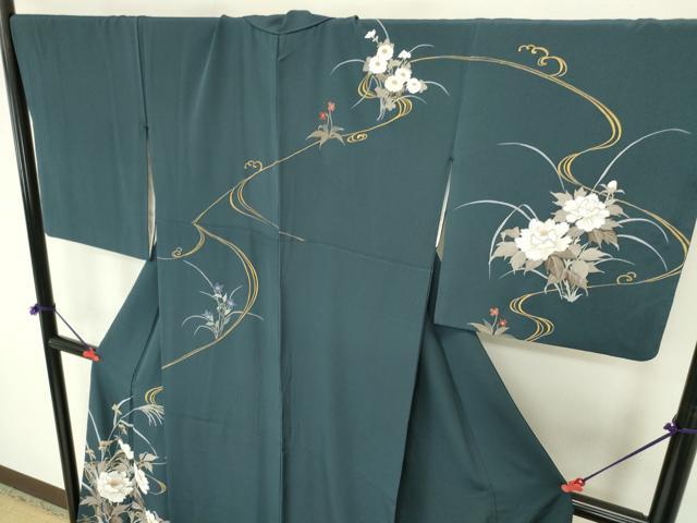 平和屋着物●伝統工芸士　森勇雄　訪問着　流水花文　ロング丈　正絹　逸品　DABI5621op