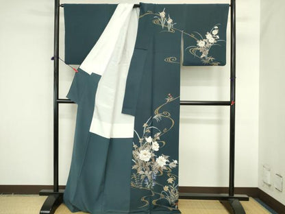 平和屋着物●伝統工芸士　森勇雄　訪問着　流水花文　ロング丈　正絹　逸品　DABI5621op