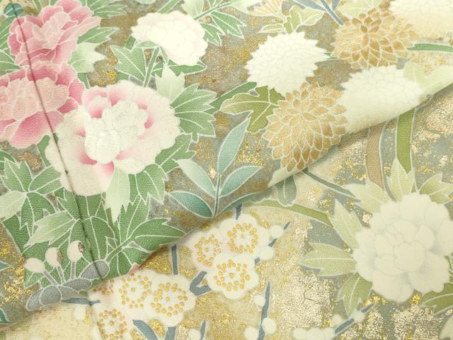 平和屋着物●東京手描友禅　安達雅一　訪問着　刺繍　草花　暈し染め　金彩　正絹　逸品　未使用　DABI5623op