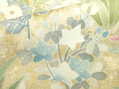 平和屋着物●東京手描友禅　安達雅一　訪問着　刺繍　草花　暈し染め　金彩　正絹　逸品　未使用　DABI5623op