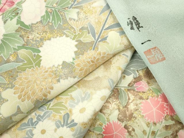 平和屋着物●東京手描友禅　安達雅一　訪問着　刺繍　草花　暈し染め　金彩　正絹　逸品　未使用　DABI5623op