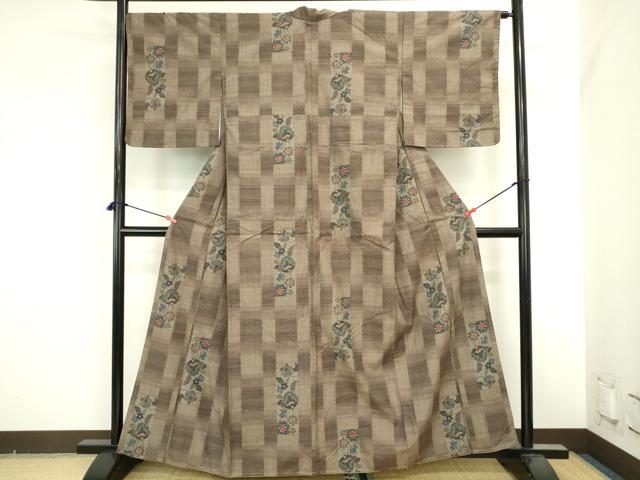 平和屋着物●小千谷紬　更紗花文　正絹　逸品　未使用　DABI5624op