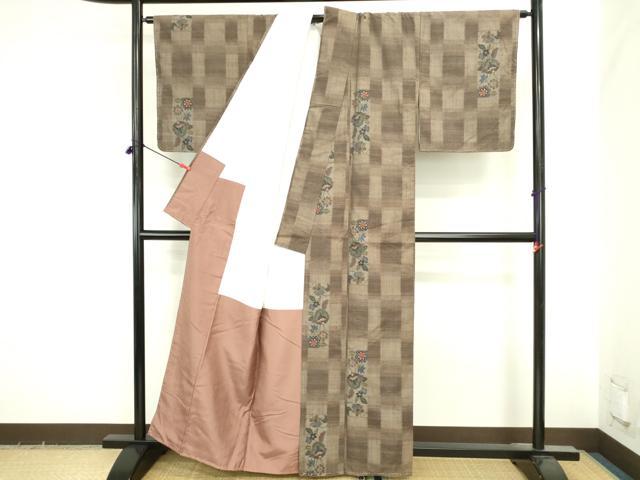 平和屋着物●小千谷紬　更紗花文　正絹　逸品　未使用　DABI5624op