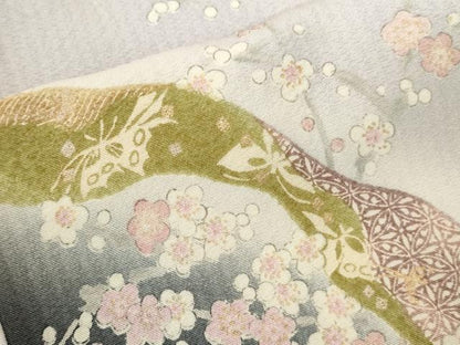 平和屋着物●上質な小紋　舞蝶枝梅文　暈し染め　金彩　正絹　逸品　DABI5626op