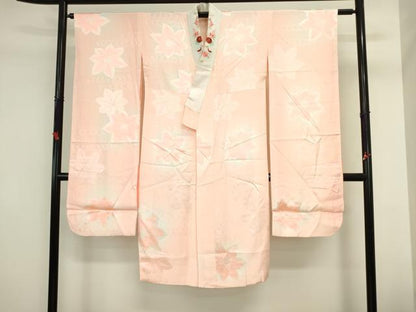平和屋着物●振袖用長襦袢　袷　流水楓地紋　暈し染め　半衿刺繍　正絹　逸品　DABI5628op