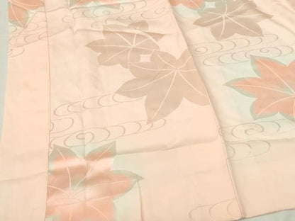 平和屋着物●振袖用長襦袢　袷　流水楓地紋　暈し染め　半衿刺繍　正絹　逸品　DABI5628op