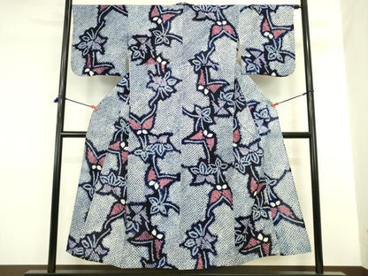 平和屋着物∴夏物　浴衣　有松鳴海絞り　舞蝶花文　綿　逸品　DABI5634op