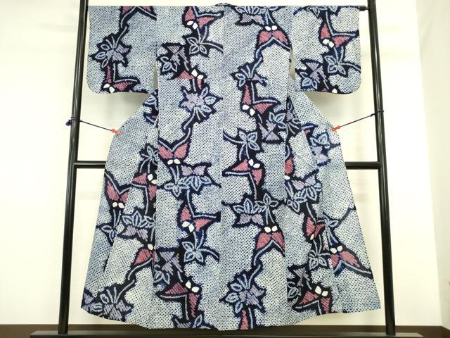 平和屋着物∴夏物　浴衣　有松鳴海絞り　舞蝶花文　綿　逸品　DABI5634op
