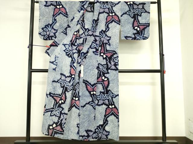 平和屋着物∴夏物　浴衣　有松鳴海絞り　舞蝶花文　綿　逸品　DABI5634op